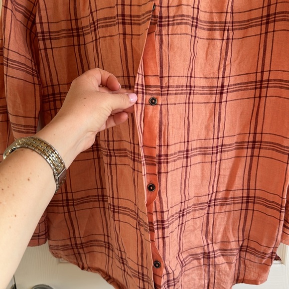 Free People - 100% Linen Oversized Plaid Top - M - Picture 6 of 7